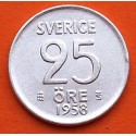 SUECIA 25 ORE 1958 G Rey GUSTAV VI KM.824 MONEDA DE PLATA EBC Sweden silver coin