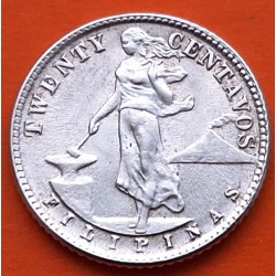 FILIPINAS 20 CENTAVOS 1944 D DAMA KM.182 MONEDA DE PLATA EBC- Ocupacion de Estados Unidos PHILIPPINES WWII R/1