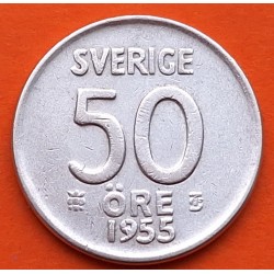 SUECIA 50 ORE 1955 TS Rey GUSTAV VI KM.823 MONEDA DE PLATA BAJA MBC++ Sweden silver coin
