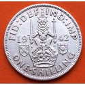 INGLATERRA 1 SHILLING 1942 JORGE VI y LEON SOBRE CORONA TIPO ESCOCIA KM.854 MONEDA DE PLATA MBC UK silver WWII