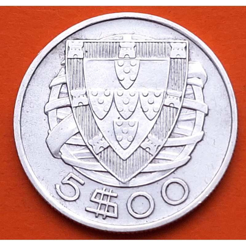 @ESCASA@ PORTUGAL 5 ESCUDOS 1933 CARABELA KM.581 MONEDA DE PLATA MBC- REPUBLICA PORTUGUESA silver  coin