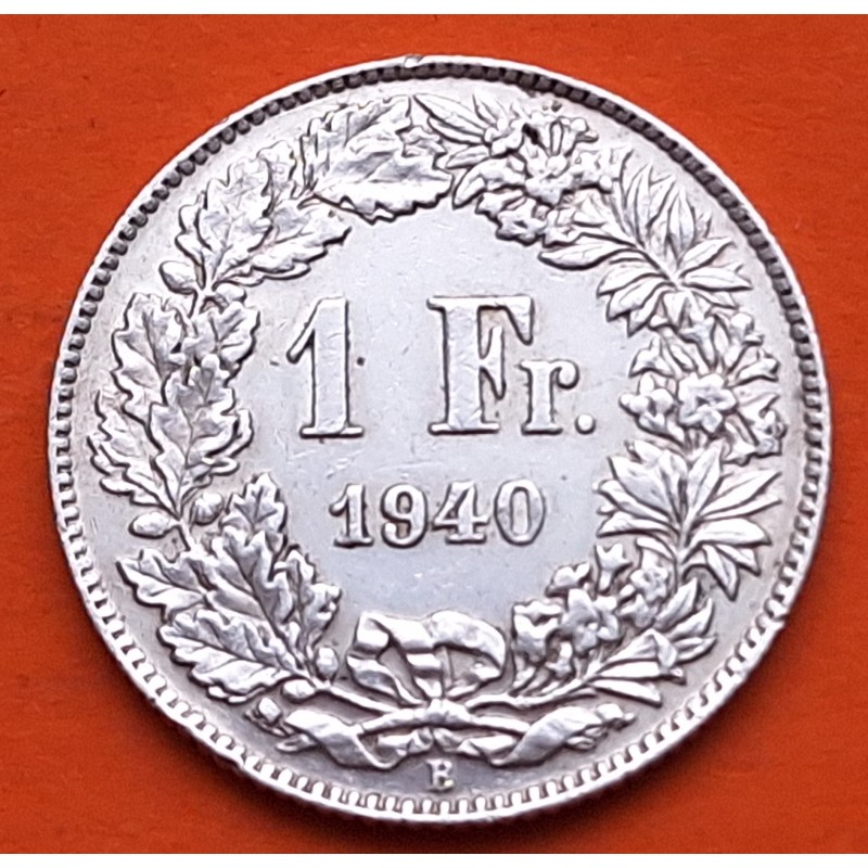 SUIZA 1 FRANCO 1940 B DAMA y VALOR KM.24 MONEDA DE PLATA MBC+ OCUPACION NAZI III REICH WWII Switzerland