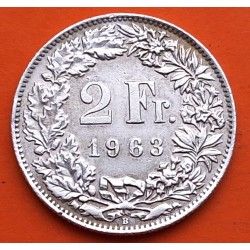 SUIZA 2 FRANCOS 1963 B GUILLERMO TELL y ESCUDO KM.25 MONEDA DE PLATA PLATA MBC+ Switzerland 2 Francs silver coin