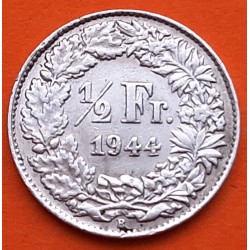 SUIZA 1/2 FRANCO 1944 B DAMA CON LANZA KM.23 PLATA MBC+ Switzerland silver WWII OCUPACIÓN NAZI