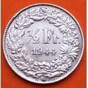 SUIZA 1/2 FRANCO 1944 B DAMA CON LANZA KM.23 PLATA MBC+ Switzerland silver WWII OCUPACIÓN NAZI