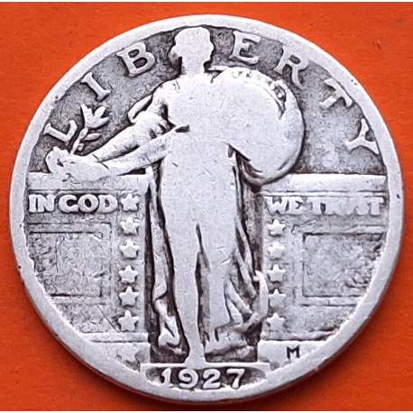 ESTADOS UNIDOS 1/4 DOLAR 1927 STANDING LIBERTY KM.145 MONEDA DE PLATA @RARA@ USA QUARTER 1/4 Dollar R/3