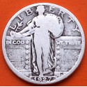 ESTADOS UNIDOS 1/4 DOLAR 1927 STANDING LIBERTY KM.145 MONEDA DE PLATA @RARA@ USA QUARTER 1/4 Dollar R/3