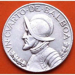 PANAMA 1/4 BALBOA 1930 VASCO NUÑEZ DE BALBOA KM.11.1 MONEDA DE PLATA MBC 1º AÑO DE EMISIÓN silver coin CUARTO