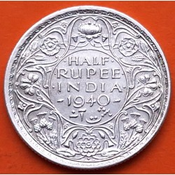 British INDIA 1/2 RUPIA 1940 REY y EMPERADOR JORGE VI KM.550 MONEDA DE PLATA EBC- 19mm Half Rupee WWII silver