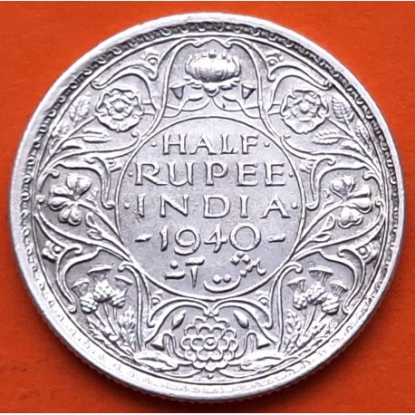 British INDIA 1/2 RUPIA 1940 REY y EMPERADOR JORGE VI KM.550 MONEDA DE PLATA EBC- 19mm Half Rupee WWII silver
