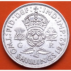 INGLATERRA 2 SHILLINGS 1942 JORGE VI y FLORES KM.855 MONEDA DE PLATA MBC+ Great Britain United Kingdom WWII