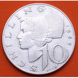 AUSTRIA 10 SCHILLINGS 1957 CABEZA DE MUJER y ESCUDO KM.2882 MONEDA DE PLATA BAJA MBC Österreich