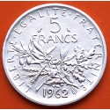 FRANCIA 5 FRANCOS 1962 SEMBRADORA SEMEUSE KM.926 MONEDA DE PLATA EBC/SC France 5 Francs silver 0,32 ONZAS R/3