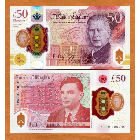 . @NUEVO y ESCASO - 1º BILLETE de CARLOS III@ INGLATERRA 50 LIBRAS 2024 KING CHARLES III Pick 401 UK Pounds UNC BANKNOTE