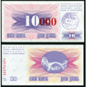 BOSNIA 10000 DINARA 1993.12.24 sobre impresión TINTA ROJA sobre 10 DINARA 1992 TRAVNIK Pick 53.B BILLETE SC UNC BANKNOTE