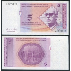 BOSNIA 5 MARAKA 1998 Konvertibilnih (BAM) MESA SELIMOVIC Pick 61.A BILLETE SC UNC BANKNOTE
