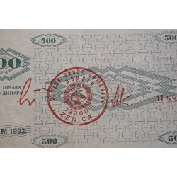 @RARO@ BOSNIA 500 DINARA 1992 Sello ZENICA 11.5.92 Nº Serie  6 DIGITOS 792943 Pick 7G BILLETE EBC-
