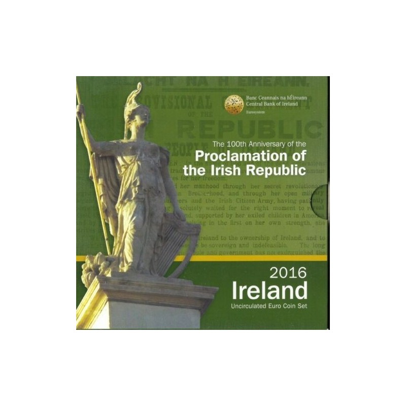 IRLANDA CARTERA OFICIAL EUROS 2016 SC 1+2+5+10+20+50 Centimos + 1 EURO + 2 EUROS 2016 UNC BU SET Ireland Eire HIBERNIA
