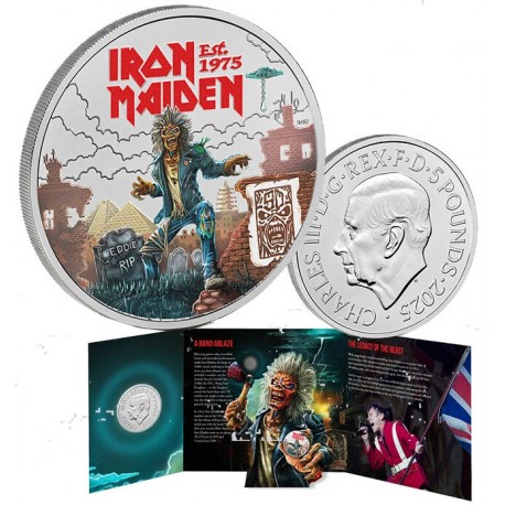 . 1 aaaaaaaaacoin @AGOTADA - COLORES@ INGLATERRA 5 LIBRAS 2025 IRON MAIDEN Music Legends MONEDA DE NICKEL SC Royal Mint Set
