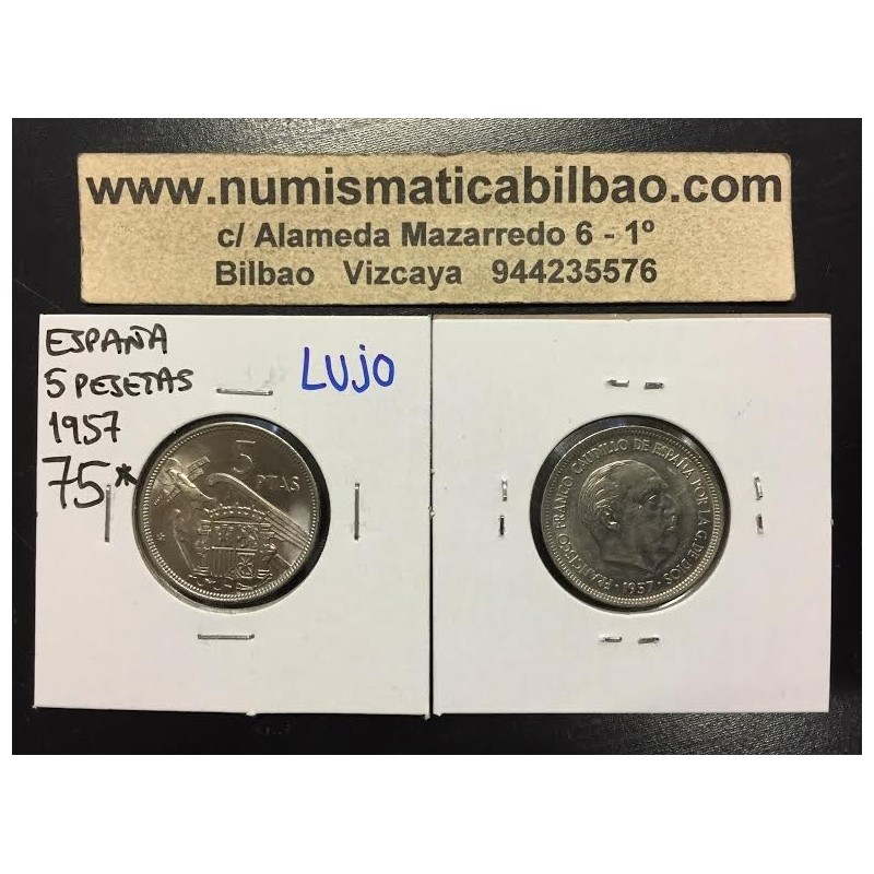 50 monedas x ESPAÑA 5 PESETAS 1957 * 75 ESTADO ESPAÑOL FRANCISCO FRANCO KM.786 MONEDA DE NICKEL SC @CARTUCHO/TACO@ SI PLUS