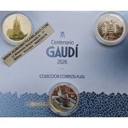 . @ESTUCHE FNMT con 3 MONEDAS@ ESPAÑA 10 EUROS 2026 PARQUE GUELL + CASA MILA + SAGRADA FAMILIA Antonio Gaudí