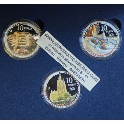 . @ESTUCHE FNMT con 3 MONEDAS@ ESPAÑA 10 EUROS 2026 PARQUE GUELL + CASA MILA + SAGRADA FAMILIA Antonio Gaudí