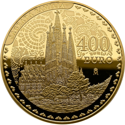 . @Tirada máxima 600 uds@ ESPAÑA 400 EUROS 2026 LA SAGRADA FAMILIA de ANTONIO GAUDÍ MONEDA DE ORO ESTUCHE