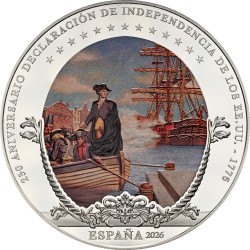 . @ENVÍO HOY@ ESPAÑA 50 EUROS 2026 INDEPENDENCIA DE EEUU Revolutionary War MONEDA DE PLATA FNMT CINCUENTÍN