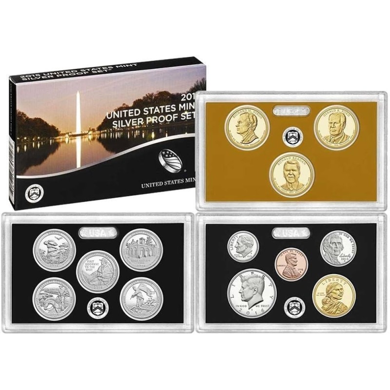2016 UNITED STATES MINT SILVER PROOF SET @PLATA@ 14 COINS ESTADOS UNIDOS 1+5+10+10+25 CENTAVOS + 1/2 DOLAR 2016 + 1 DOLAR 2016