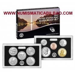 2017 UNITED STATES MINT SILVER PROOF SET @PLATA@ 10 COINS ESTADOS UNIDOS 1+5+10+10+25 CENTAVOS + 1/2 DOLAR 2017 + 1 DOLAR 2017
