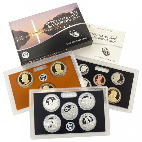 2016 UNITED STATES MINT SILVER PROOF SET @PLATA@ 14 COINS ESTADOS UNIDOS 1+5+10+10+25 CENTAVOS + 1/2 DOLAR 2016 + 1 DOLAR 2016