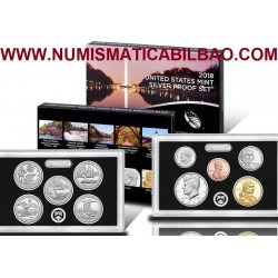 2018 UNITED STATES MINT SILVER PROOF SET @PLATA@ 10 COINS ESTADOS UNIDOS 1+5+10+10+25 CENTAVOS + 1/2 DOLAR + 1 DOLAR 2018