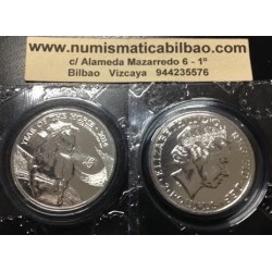 INGLATERRA 2 LIBRAS 2014 AÑO LUNAR DEL CABALLO MONEDA DE PLATA PURA 2 Pounds Silver 1 ONZA OZ OUNCE Year of the Horse