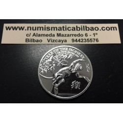 INGLATERRA 2 LIBRAS 2016 AÑO LUNAR DEL MONO MONEDA DE PLATA PURA 2 Pounds Silver 1 ONZA OZ OUNCE Year of the Monkey