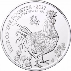 INGLATERRA 2 LIBRAS 2017 AÑO LUNAR DEL GALLO MONEDA DE PLATA PURA 2 Pounds Silver 1 ONZA OZ OUNCE Year of the Rooster