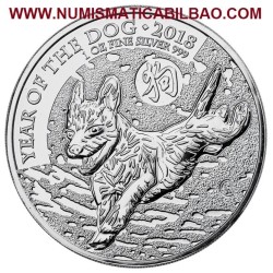 INGLATERRA 2 LIBRAS 2018 AÑO LUNAR DEL PERRO MONEDA DE PLATA PURA 2 Pounds Silver 1 ONZA OZ OUNCE Year of the DOG
