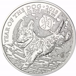 INGLATERRA 2 LIBRAS 2018 AÑO LUNAR DEL PERRO MONEDA DE PLATA PURA 2 Pounds Silver 1 ONZA OZ OUNCE Year of the DOG