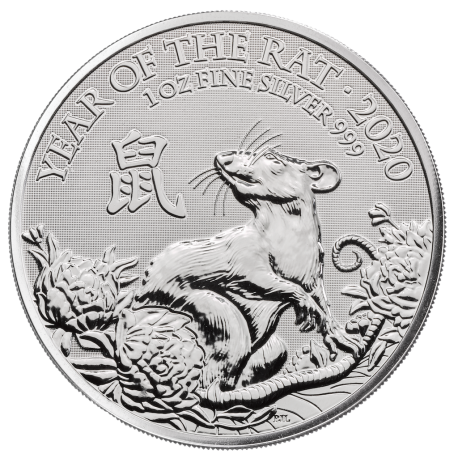 INGLATERRA 2 LIBRAS 2020 AÑO LUNAR DE LA RATA MONEDA DE PLATA PURA 2 Pounds Silver 1 ONZA OZ OUNCE Year of the MOUSE