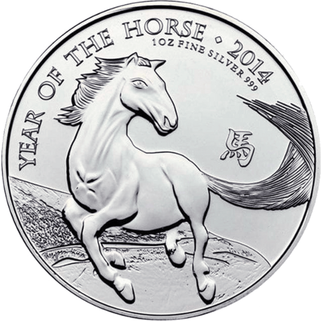 INGLATERRA 2 LIBRAS 2014 AÑO LUNAR DEL CABALLO MONEDA DE PLATA PURA 2 Pounds Silver 1 ONZA OZ OUNCE Year of the Horse