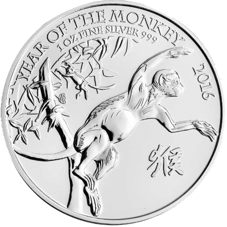 INGLATERRA 2 LIBRAS 2016 AÑO LUNAR DEL MONO MONEDA DE PLATA PURA 2 Pounds Silver 1 ONZA OZ OUNCE Year of the Monkey