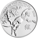 INGLATERRA 2 LIBRAS 2016 AÑO LUNAR DEL MONO MONEDA DE PLATA PURA 2 Pounds Silver 1 ONZA OZ OUNCE Year of the Monkey