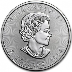 CANADA 5 DOLARES 2014 HOJA DE ARCE MONEDA DE PLATA PURA 9999 $5 DOLLARS SILVER COIN MAPLE LEAF 1 ONZA