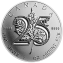 @Edición 25 ANIVERSARIO@ CANADA 5 DOLARES 2013 HOJA DE ARCE MONEDA DE PLATA PURA Oz MAPLE LEAF 1 ONZA