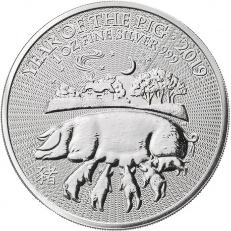 INGLATERRA 2 LIBRAS 2019 AÑO LUNAR DEL CERDO MONEDA DE PLATA PURA 2 Pounds Silver 1 ONZA OZ OUNCE Year of the PIG