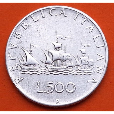 ITALIA 500 LIRAS 1966 DAMA y LAS 3 CARABELAS DE CRISTOBAL COLON KM.98 MONEDA DE PLATA MBC+ Italy 500 Lire silver