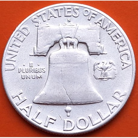 ESTADOS UNIDOS 1/2 DOLAR 1949 S BENJAMIN FRANKLIN y CAMPANA KM.163 MONEDA DE PLATA MBC USA Half silver dollar R/2
