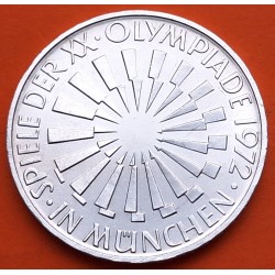 ALEMANIA 10 MARCOS 1972 D ANAGRAMA CIRCULAR OLIMPIADA DE MUNICH Leyenda IN MUNCHEN KM.134 MONEDA DE PLATA SC- Germany 10 Marks