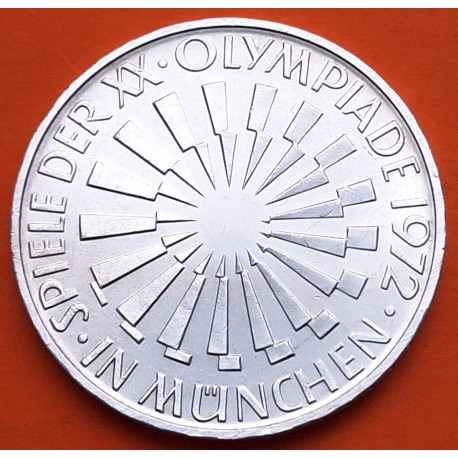 ALEMANIA 10 MARCOS 1972 D ANAGRAMA CIRCULAR OLIMPIADA DE MUNICH Leyenda IN MUNCHEN KM.134 MONEDA DE PLATA SC- Germany 10 Marks