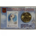 . VATICANO 50 CENTIMOS 2011 PAPA BENEDICTO XVI CON SELLO DE 0,75 @COINCARD Nº 1 @LA PIETA MONEDA DE LATÓN SC