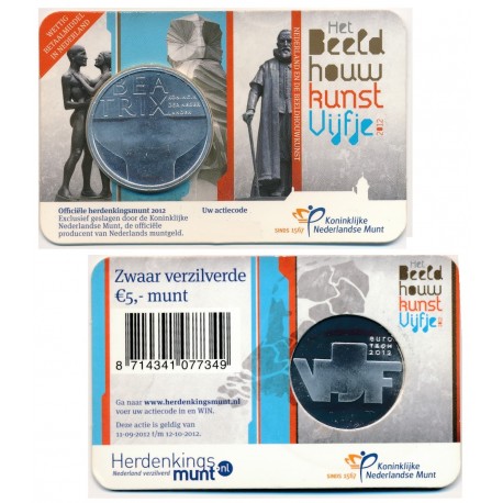 HOLANDA 5 EUROS 2012 REINA BEATRIZ VJF PAREJA EN ESCULTURA MONEDA SC PLATA/COBRE The Netherlands COINCARD